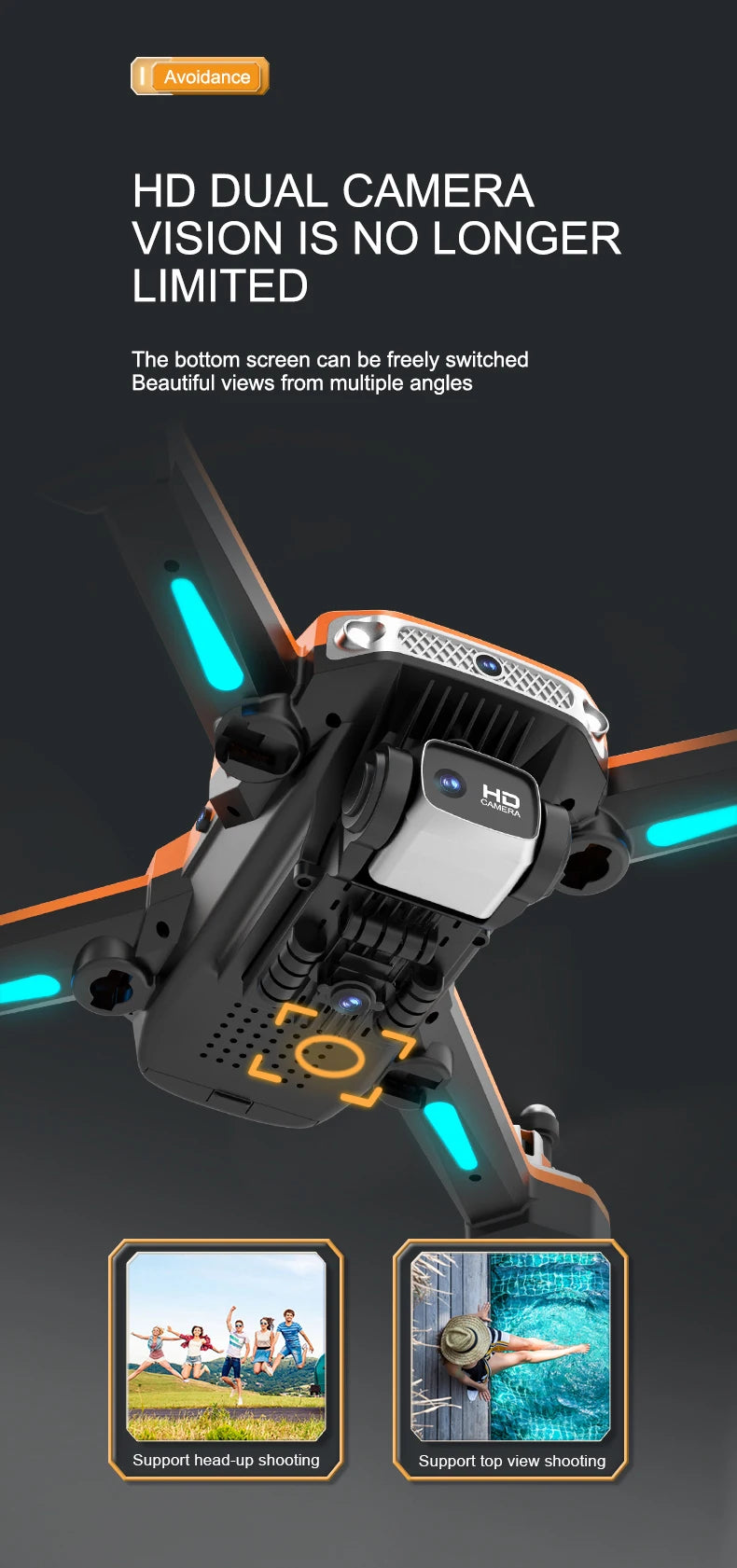 A19 Pro Drone, avoidance hd dual camera vision is no longer limited the bottom