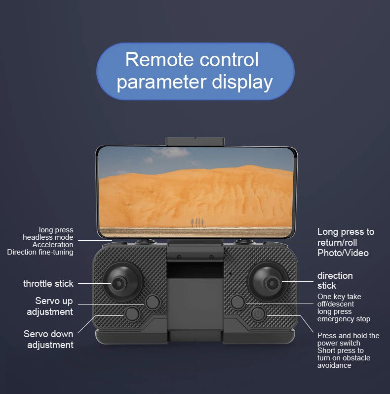 S172 Max Drone, remote control parameter display long press long press to headless mode acceleration return