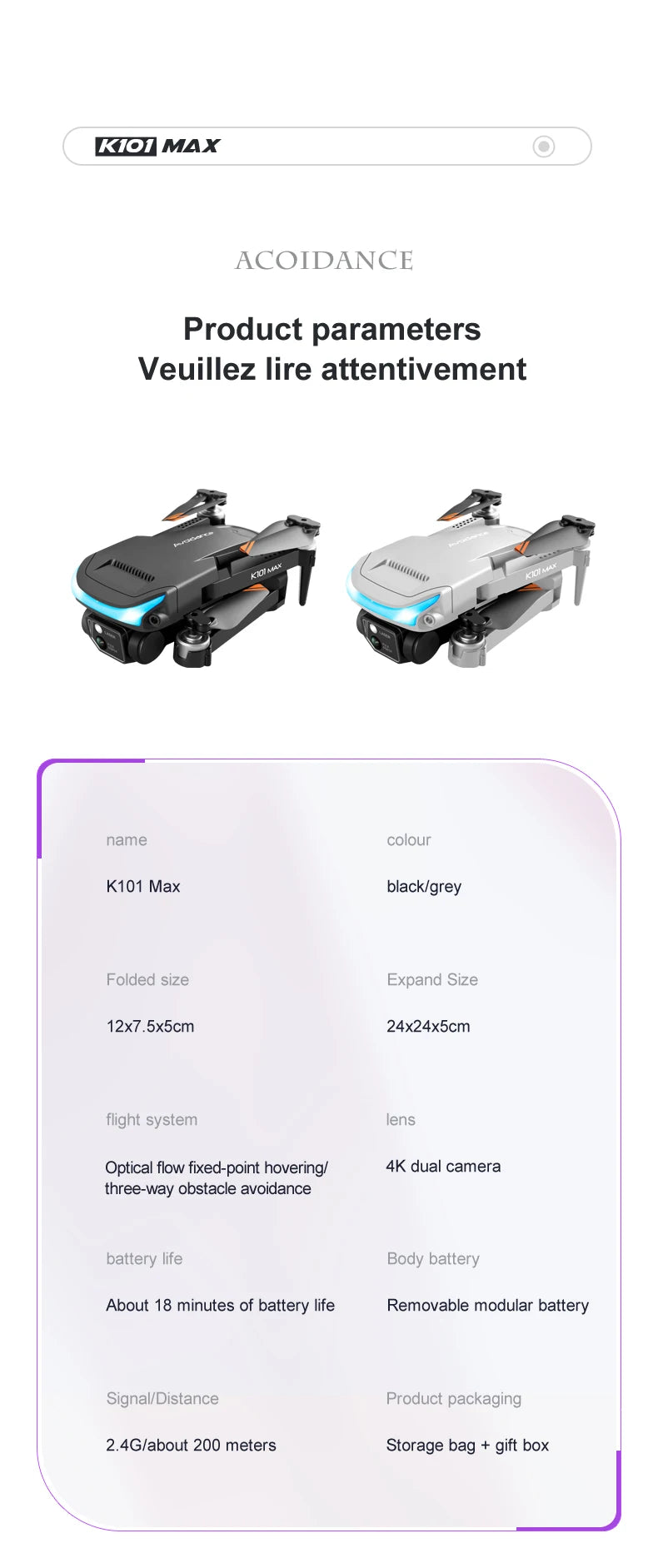 K101 Max Drone, flight system lens optical flow fixed-point hovering/ 4k dual