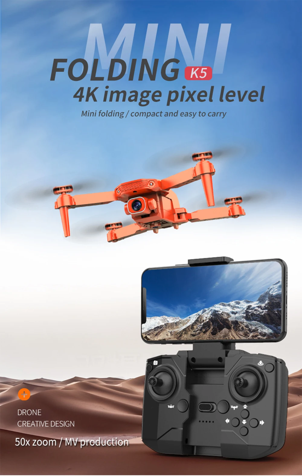 K5 Mini Drone, drone creative design 50x zoom mv production .
