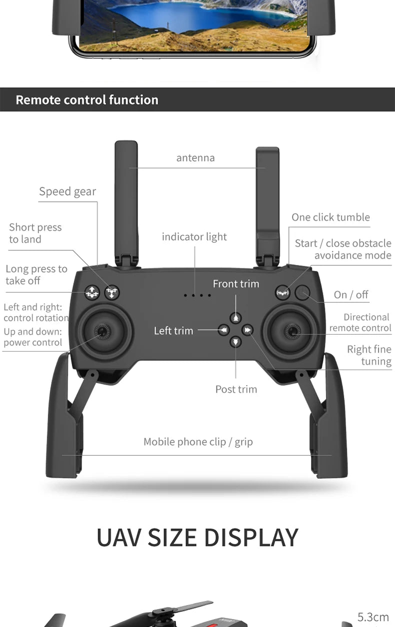 S1max drone, remote control function antenna speed gear one click tumble short press to land indicator