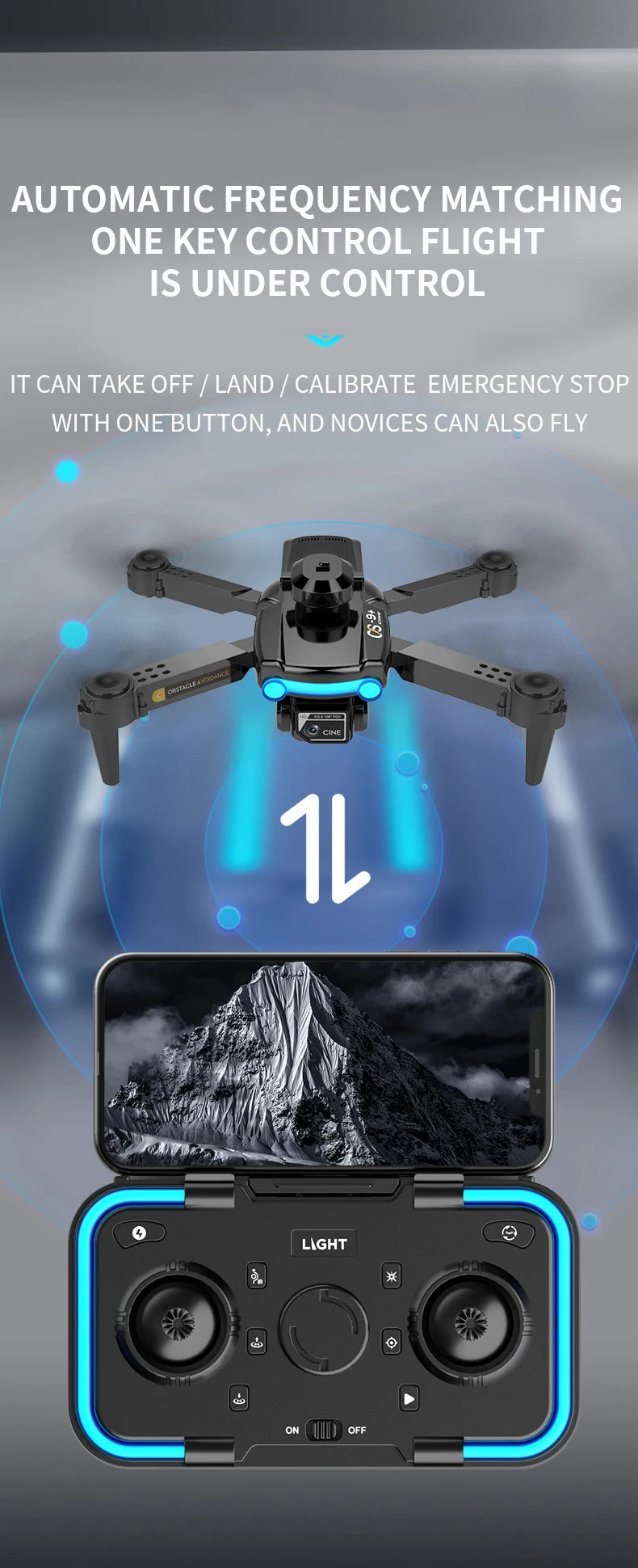 CS9 Drone, automatic frequency matching one key control flight is under control it can take off