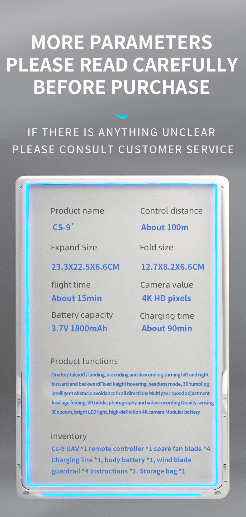 CS9 Drone, with wifi function, it can be connected to applications, ap