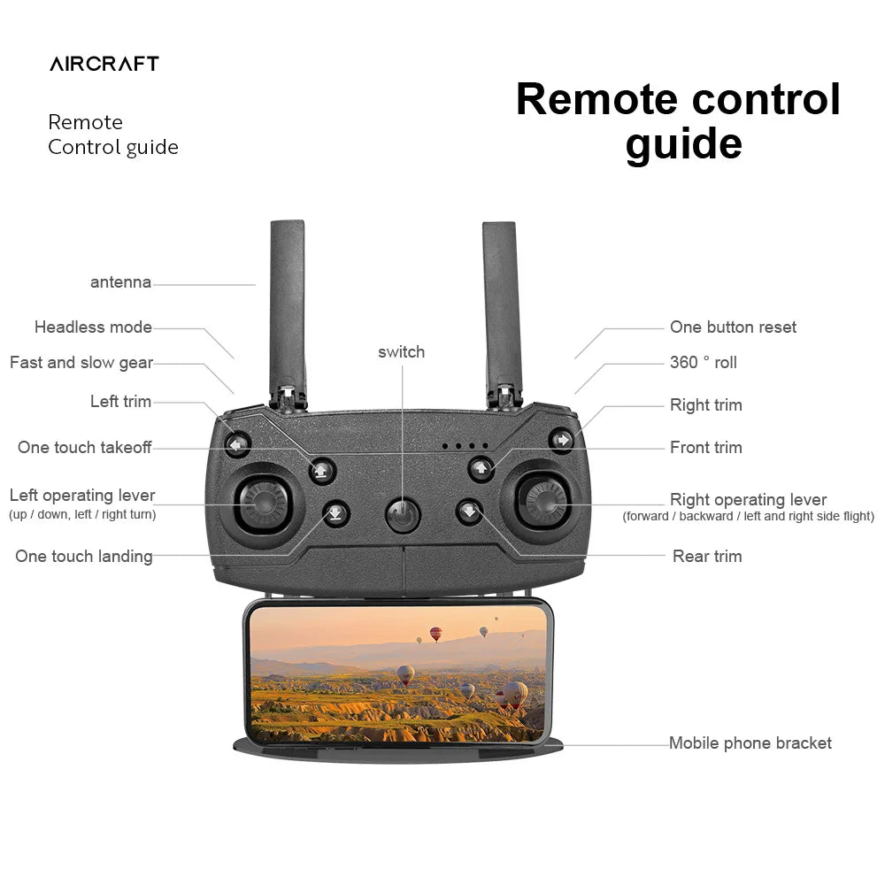 E99 Pro Drone With HD Camera, E99 Pro Drone, one button reset switch fast and slow 360 roll left trim right trim one