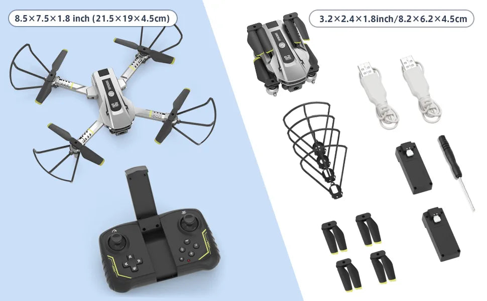 طائرة بدون طيار TOPRCBOXS S2 - للأطفال مع كاميرا HD 1080P، طائرة رباعية المروحية FPV هدايا رائعة للأولاد المراهقين كاميرا RC بدون طيار مع تثبيت الارتفاع ببطاريتين 11 8.5x7.5x1.8 inch (21.5x19x4.5c