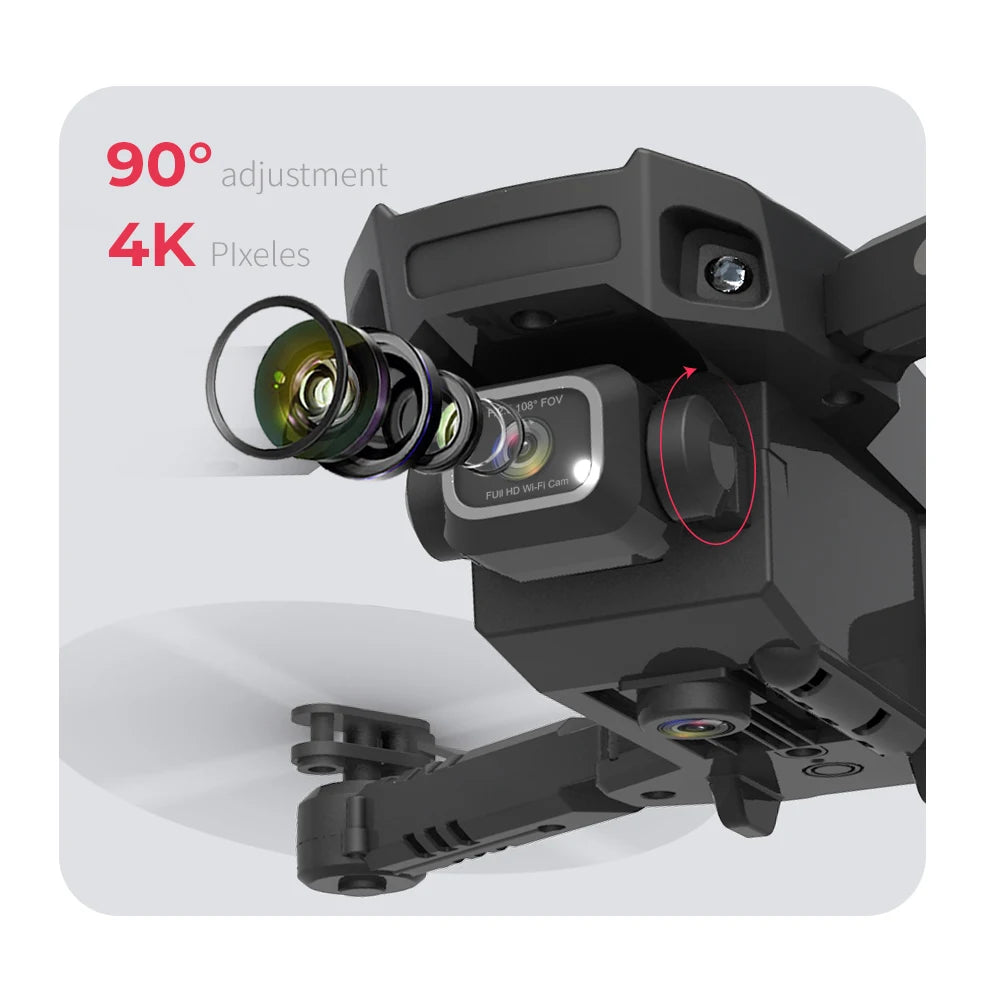 HJ78 Mini Drone, 90o adjustment 4k plxeles 108" fov