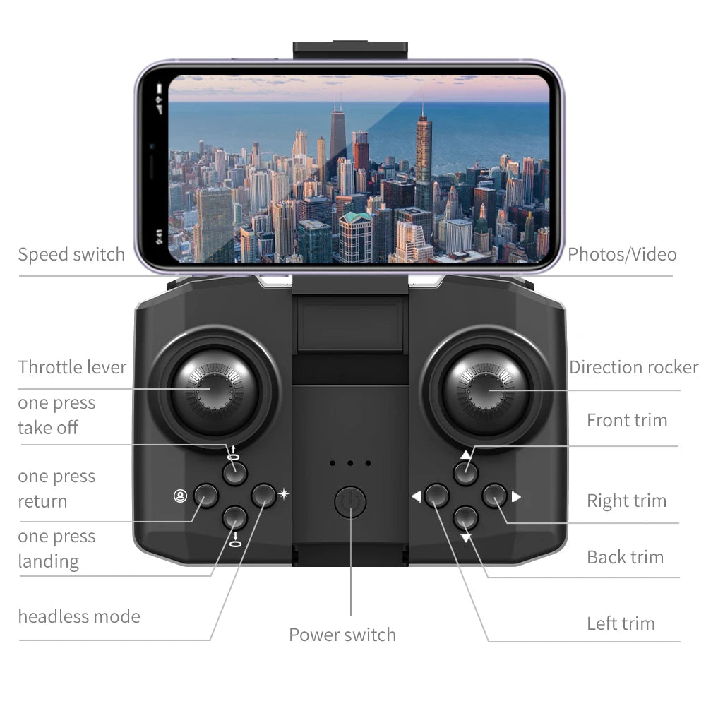 HJ78 Mini Drone, speed switch photos/video throttle lever direction rocker one press take off