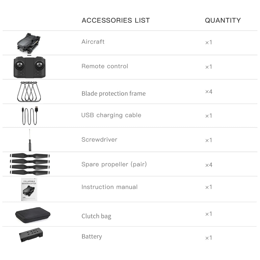 HJ78 Mini Drone, accessories list quantity aircraft remote control blade protection frame x4 u