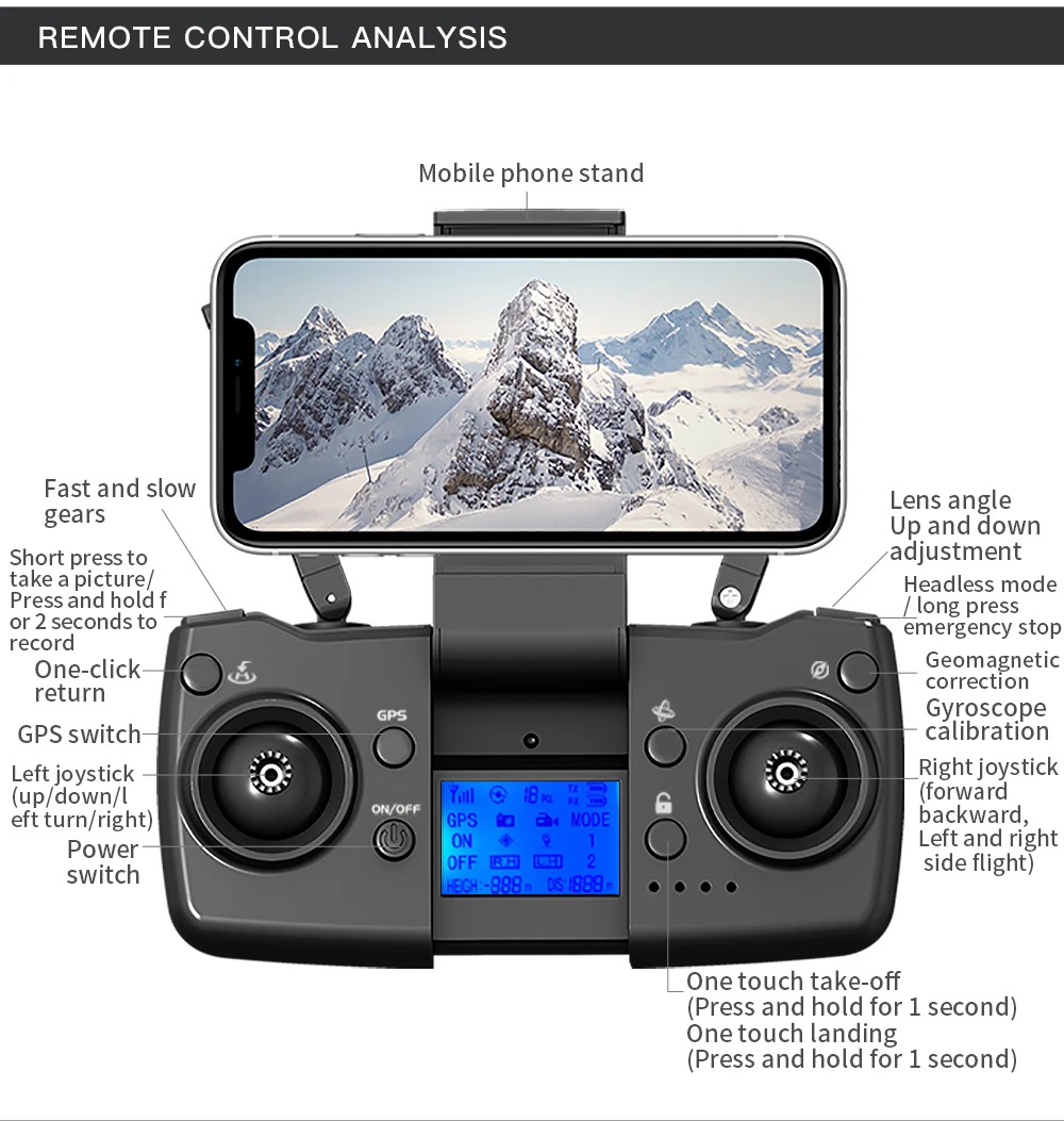 L900 PRO SE Drone, remote control analysis mobile phone stand fast and slow lens angle gears up
