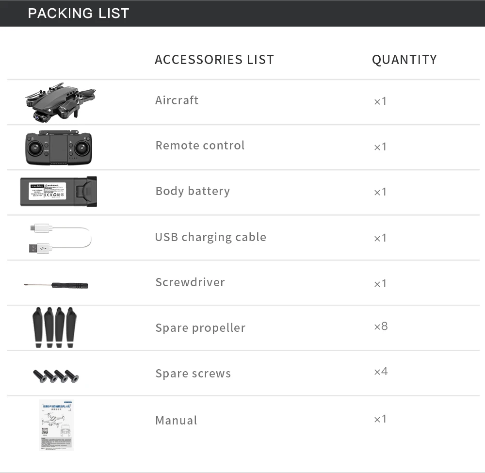 L900 PRO SE Drone, x1 spare propeller x8 spare screws x4