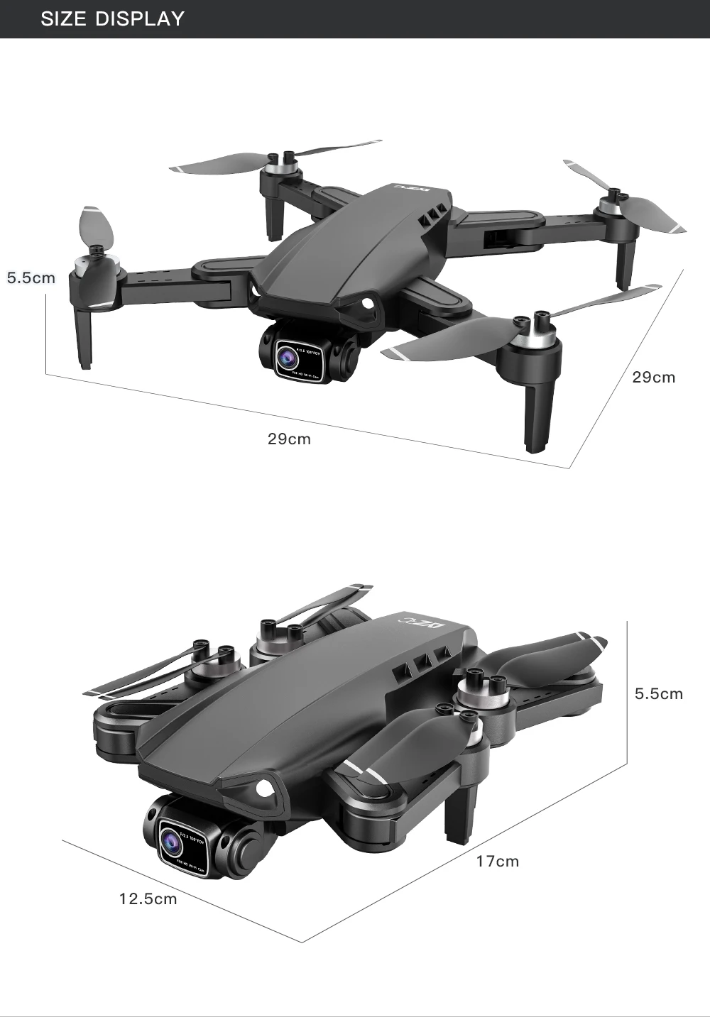 L900 PRO SE Drone, size display 5.5cm 29cm 29,5cm 