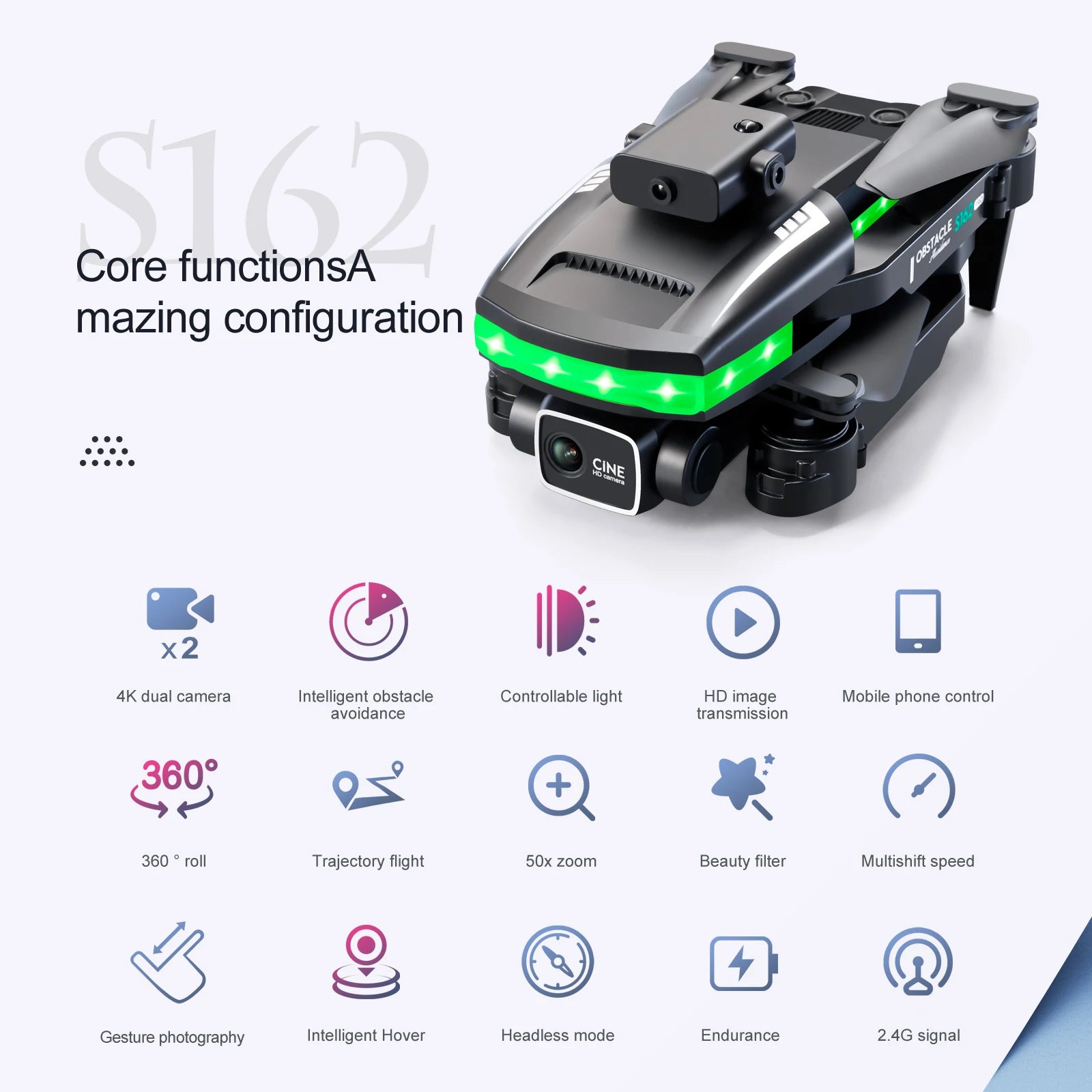 S162 Pro Drone, 414h 6 core functionsa mazing configuration sine x