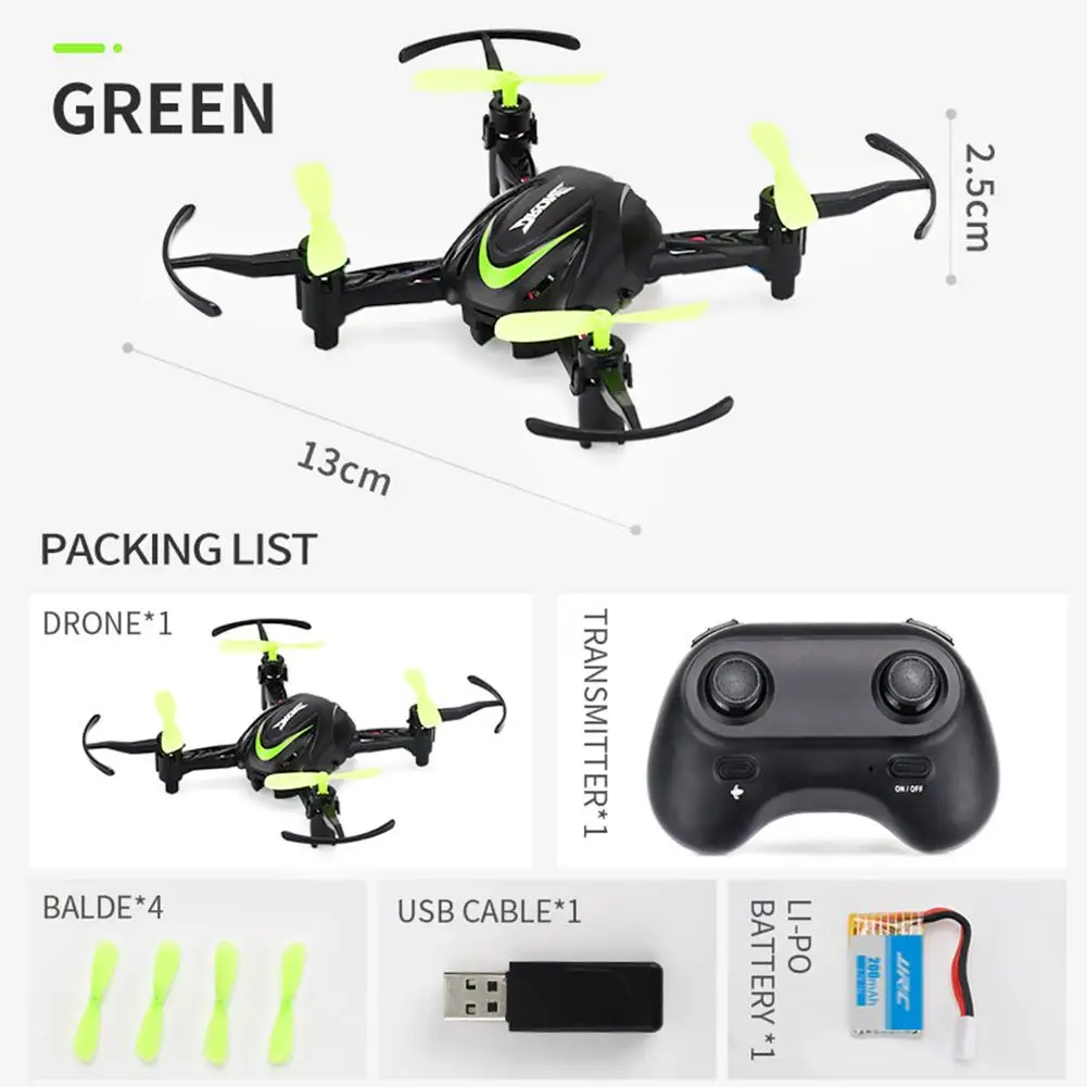 JJRC H48 Drone, green 5 packing list drone*1 1 balde*4 us