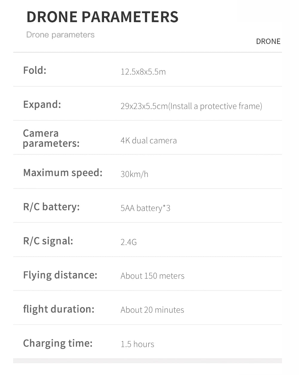 XYRC K3 Mini Drone, drone fold: 12.5x8x5.5m expand: 29x