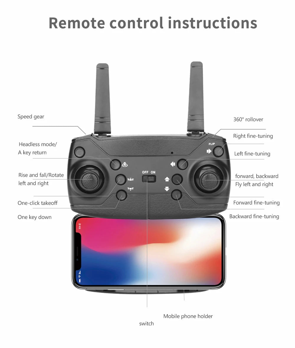 XYRC K3 Mini Drone, remote control instructions speed gear 360" rollover right fine-tun