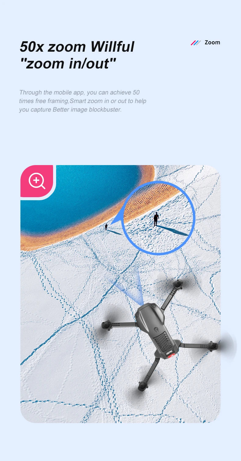 4DRC V22 Drone, zoom 50x zoom willful "zoom inlout" through