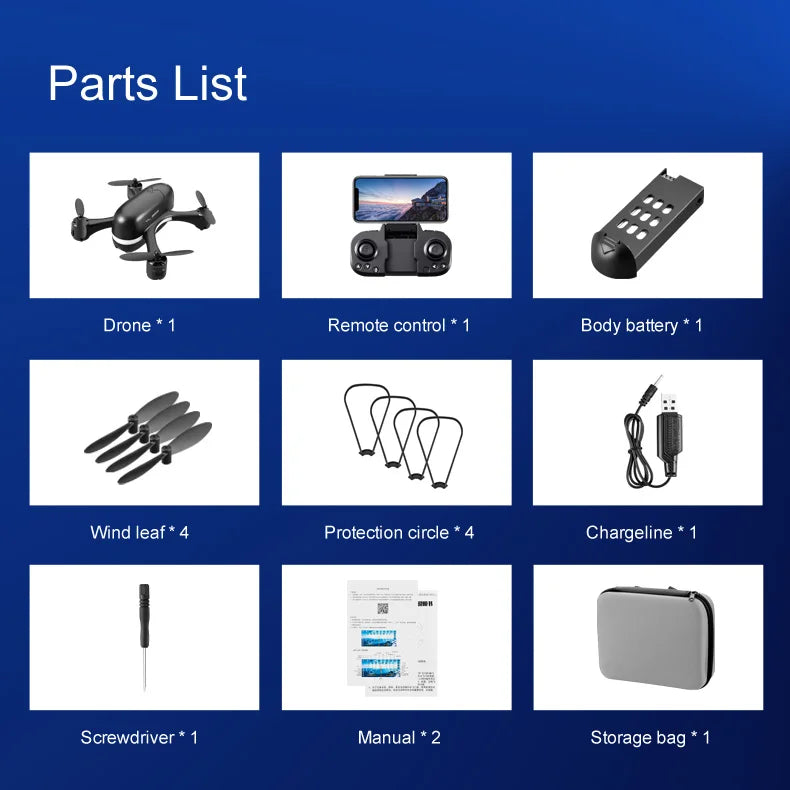 S88 Drone, parts list drone remote control body battery wind leaf* 4 protection circle charge