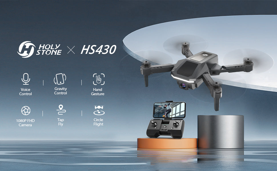 طائرة بدون طيار HS430 من Holy Stone - للأطفال مع كاميرا HD 1080P، طائرة بدون طيار RC صغيرة كوادكوبتر مع فيديو مباشر واي فاي FPV، طيران دائري، رمي للذهاب، ألعاب للبالغين أو المبتدئين، بطاريتان 26 دقيقة، سهلة الطيران، 10 3i81ne hs430 voice gravity hand control control