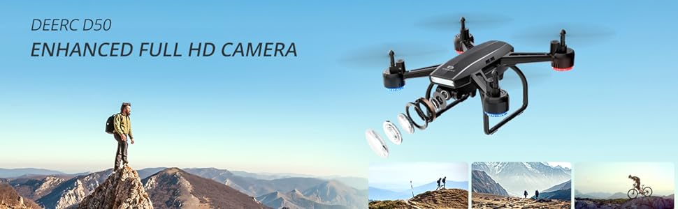 طائرة بدون طيار DEERC D50 - مع كاميرا للبالغين 2K Ultra HD FPV فيديو مباشر بزاوية واسعة 120 درجة، تثبيت الارتفاع، وضع مقطوعة الرأس، صورة شخصية للإيماءات، وظائف نقاط الطريق RC Quadcopter مع بطاريتين وحقيبة ظهر 7 DEERC D50 Drone, deerc dso enhanced full hd camera