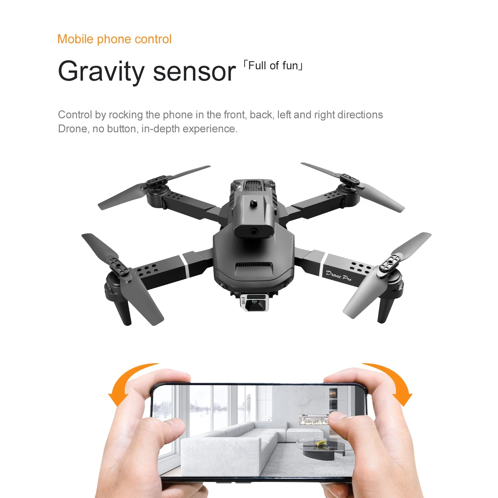 KBDFA E100 Mini Drone, mobile phone control by rocking the phone in the front; back;