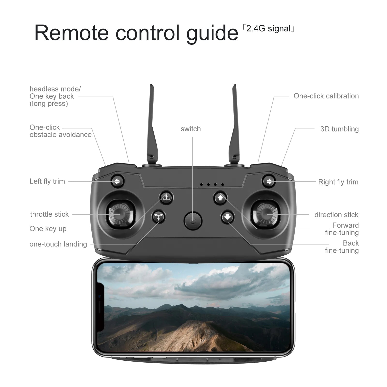 KBDFA E100 Mini Drone, remote control guide 12.4g signal] headless model one back one