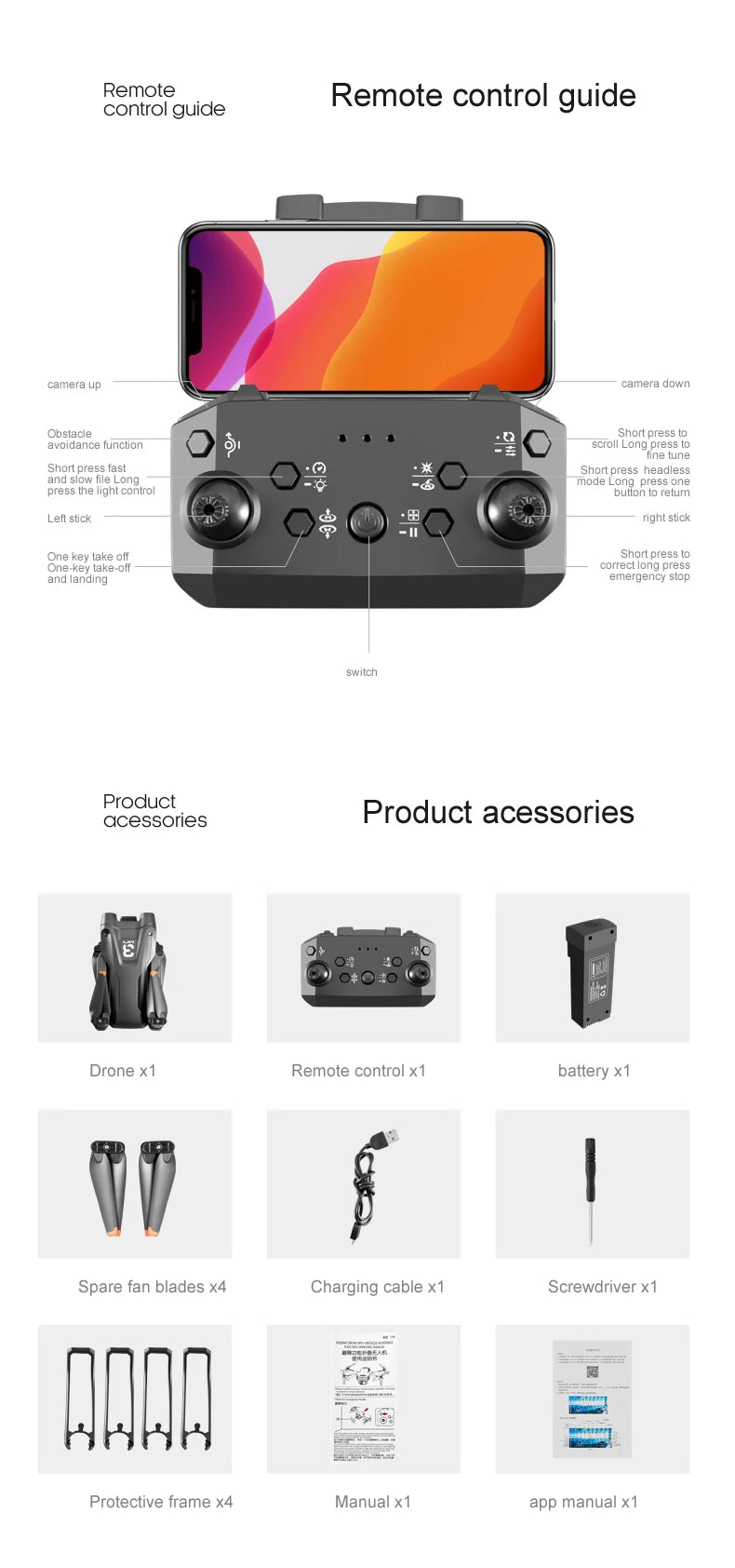 New Z908 Pro Drone, renoeguide remote control guide camera up camera dowin obs