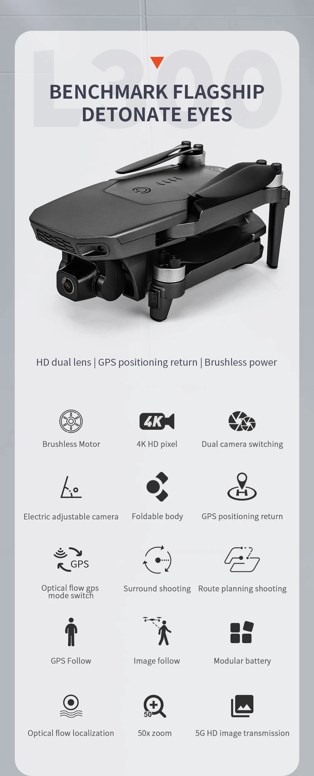 L300 Drone - كاميرا 4K GPS محرك بدون فرشاة 5G FPV Quadcopter 1.2km 25min RC Helicopter كاميرا مزدوجة 10 L300 Drone, benchmark flagship detonate eyes hd dual lens g