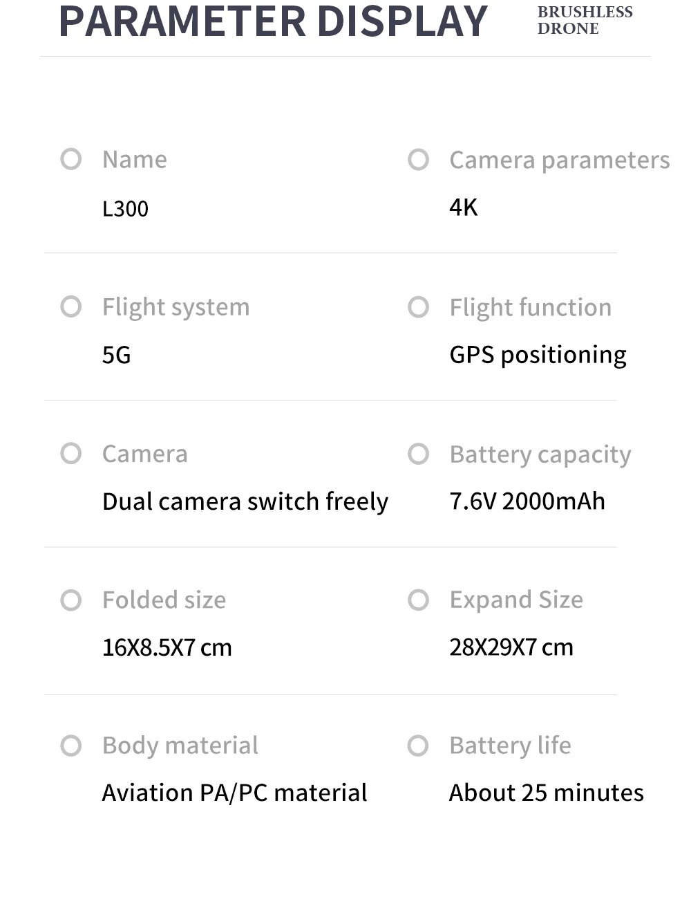 L300 Drone - كاميرا 4K GPS محرك بدون فرشاة 5G FPV Quadcopter 1.2km 25min RC Helicopter كاميرا مزدوجة 23 L300 Drone, o battery capacity dual camera switch freely 7.6v 200om