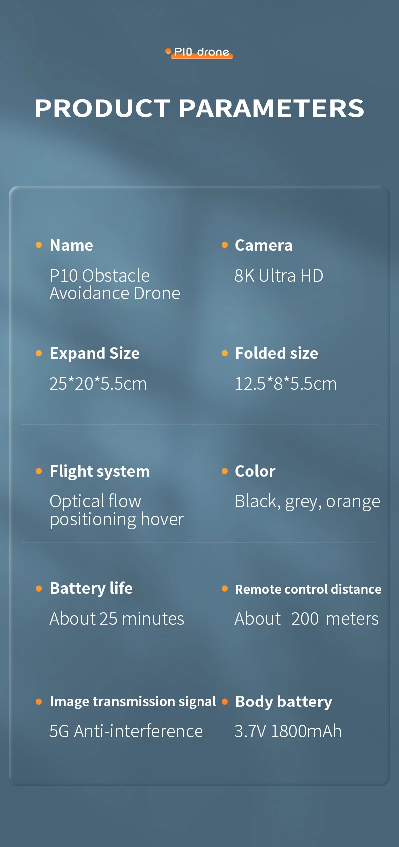KBDFA P10 Drone, pio drone product parameters name camera p1o obstacle 8k