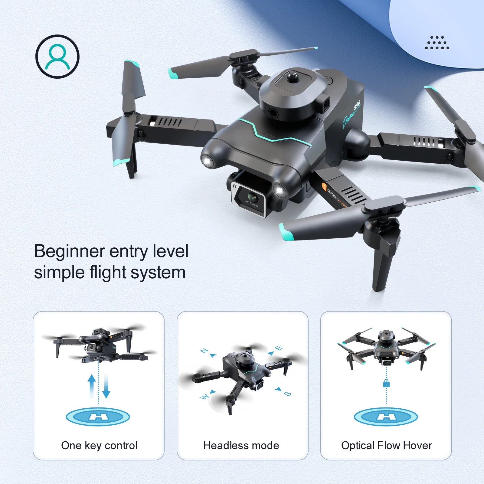 beginner entry level simple flight system one key control headless mode optical flow