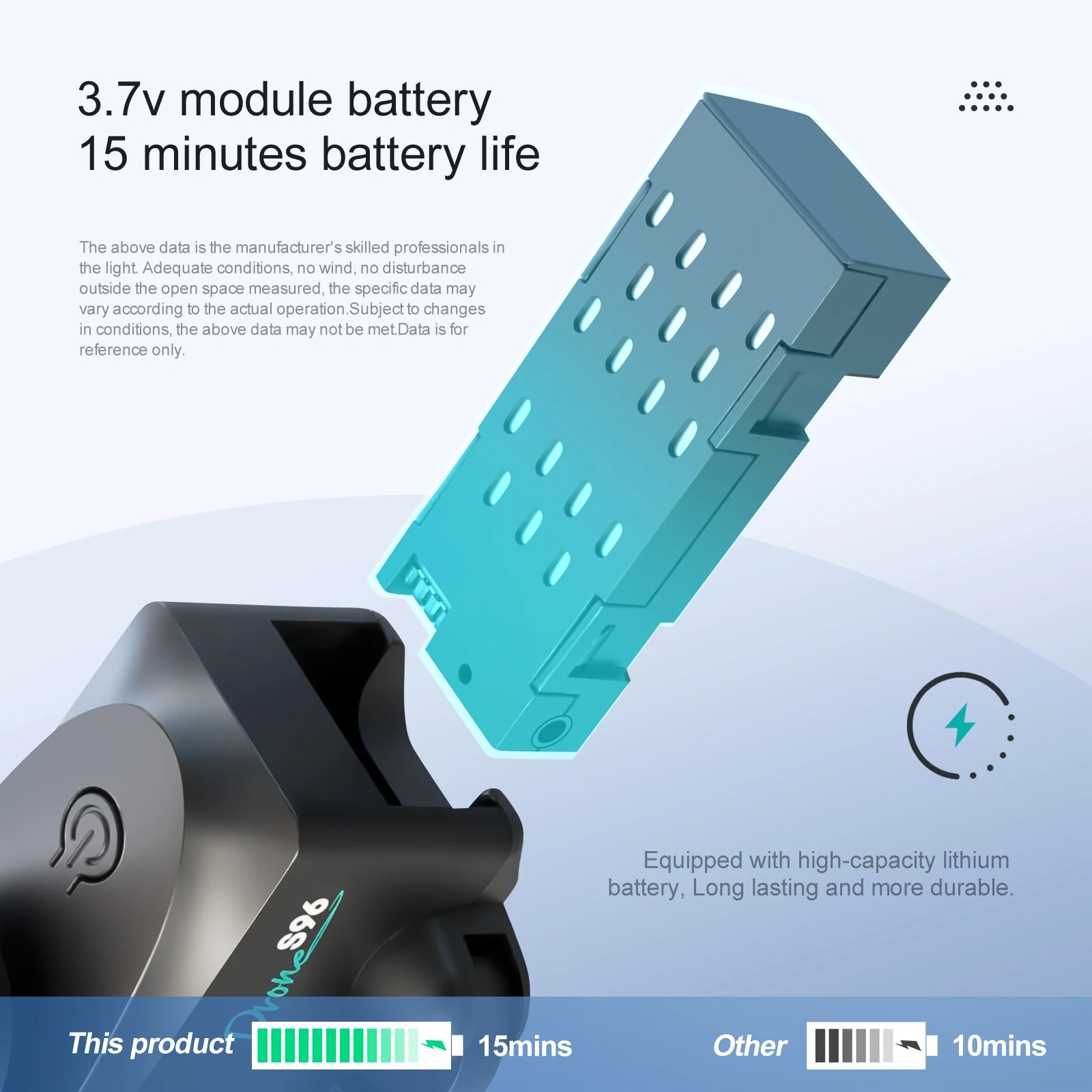 3.7v module battery 15 minutes battery life the above data is the