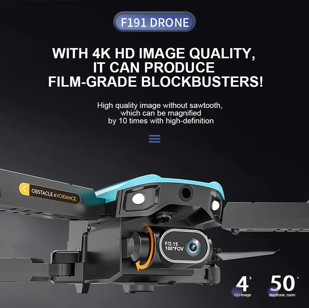 طائرة F191 صغيرة بدون طيار - كاميرا مزدوجة 4K واي فاي FPV أربعة جوانب لتجنب العوائق بالأشعة تحت الحمراء بمفتاح واحد للإقلاع والهبوط كوادكوبتر قابلة للطي 30 F191 Mini Drone, f191 drone can produce film-grade blockbustersi
