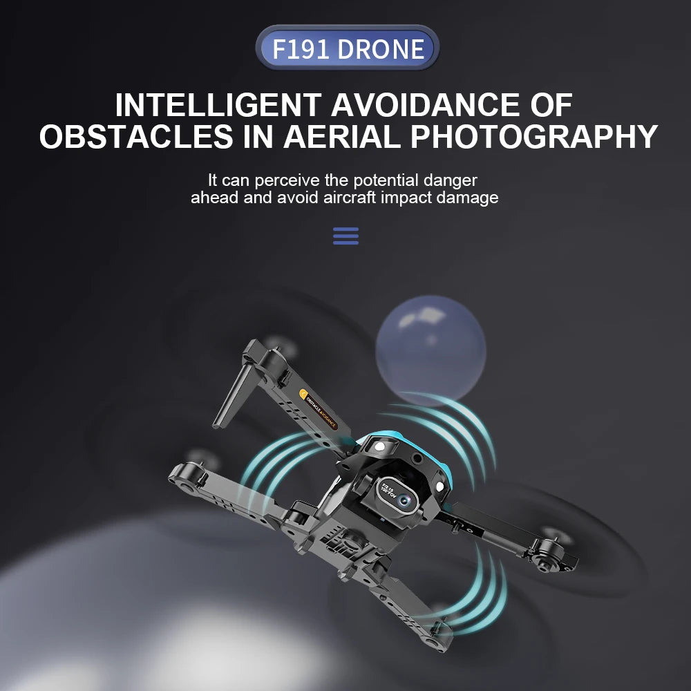 طائرة F191 صغيرة بدون طيار - كاميرا مزدوجة 4K واي فاي FPV أربعة جوانب لتجنب العوائق بالأشعة تحت الحمراء بمفتاح واحد للإقلاع والهبوط كوادكوبتر قابلة للطي 32 F191 Mini Drone, f191 drone intelligent avoidance of obstacles in aerial photography it