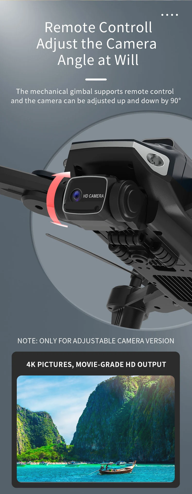 JJRC H109 RC Drone, the mechanical gimbal supports remote control and the camera can be