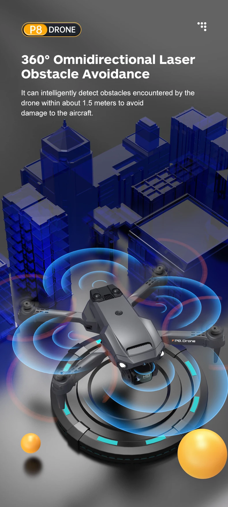 KBDFA P8 Drone, pb drone 3609 omnidirectional laser obstacle avoidance 