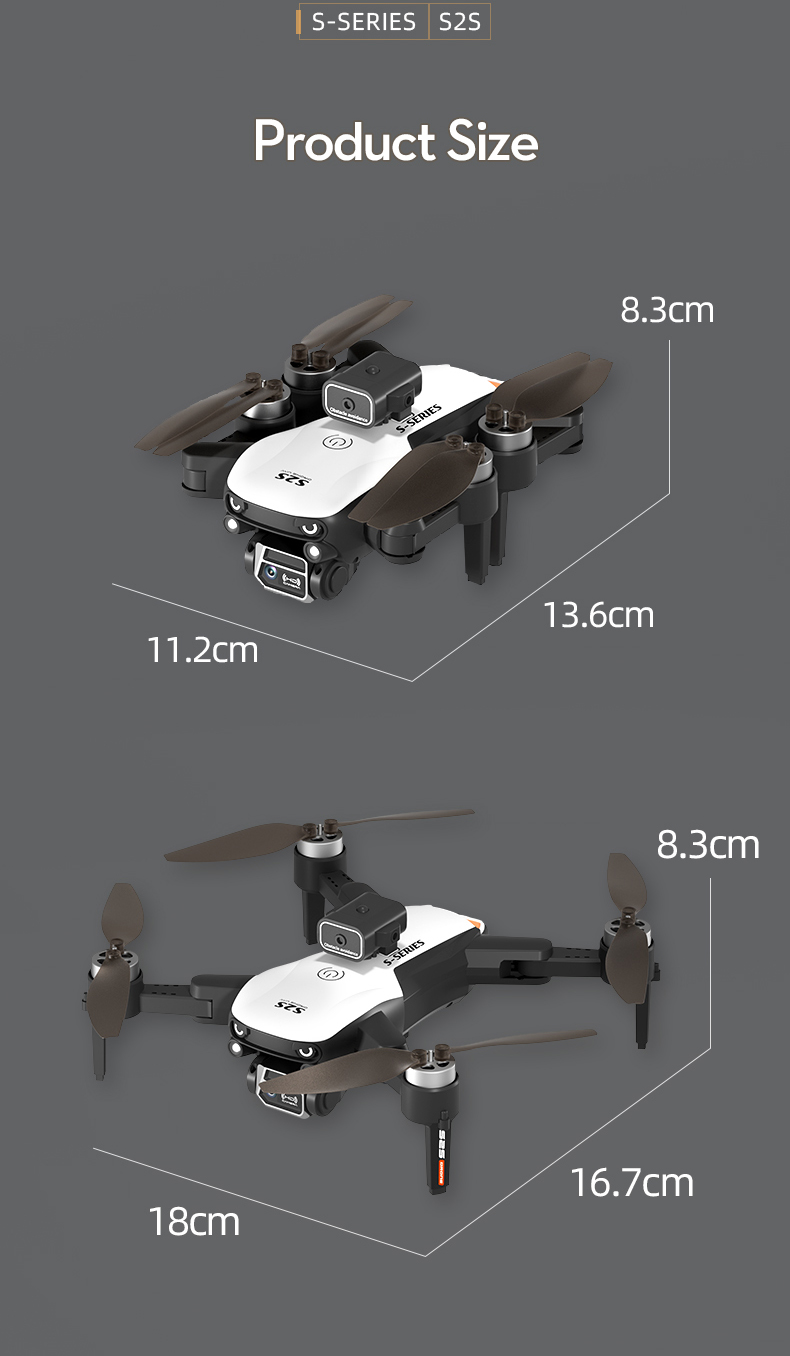 طائرة بدون طيار صغيرة S2S مع كاميرات مزدوجة 6K لتجنب العوائق بصرية واي فاي Fpv محرك بدون فرشاة RC درون لعبة كوادكوبتر احترافية 33 5-series 525 product size 8.3cm 13.6c