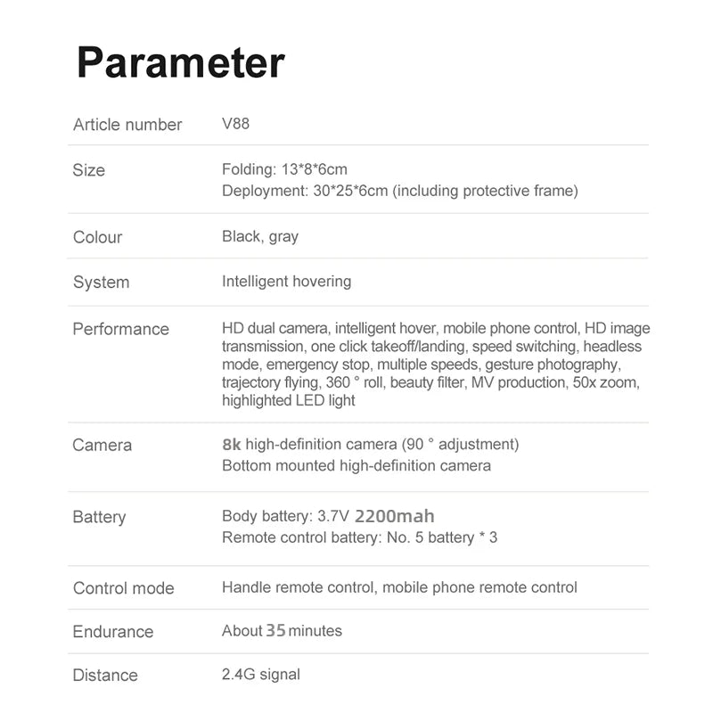 V88 Drone, mv production, 50x zoom, highlighted led light camera 8