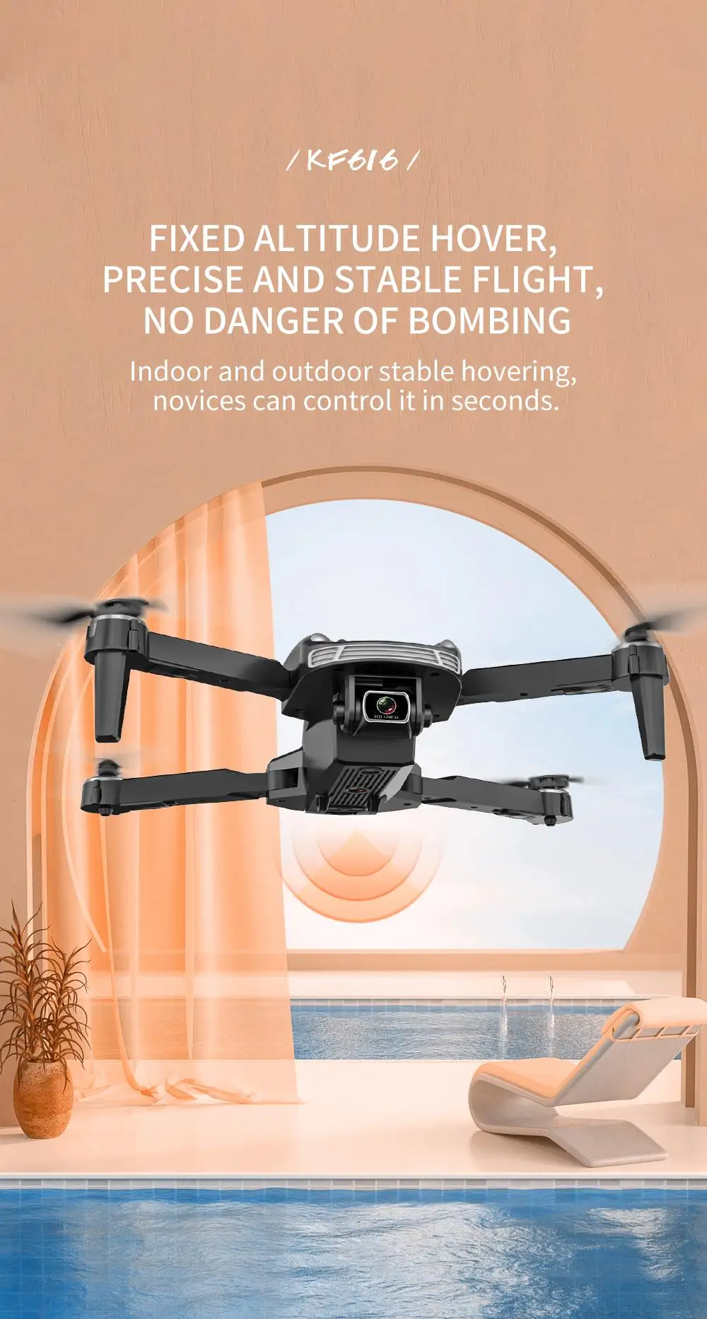 KF616 Drone, fixed altitude hover, precise and stable flight, no danger of bomb