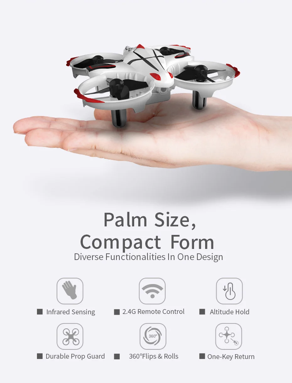 JJRC H56 Mini Drone, palm size, compact form diverse functionalities in one design infrare