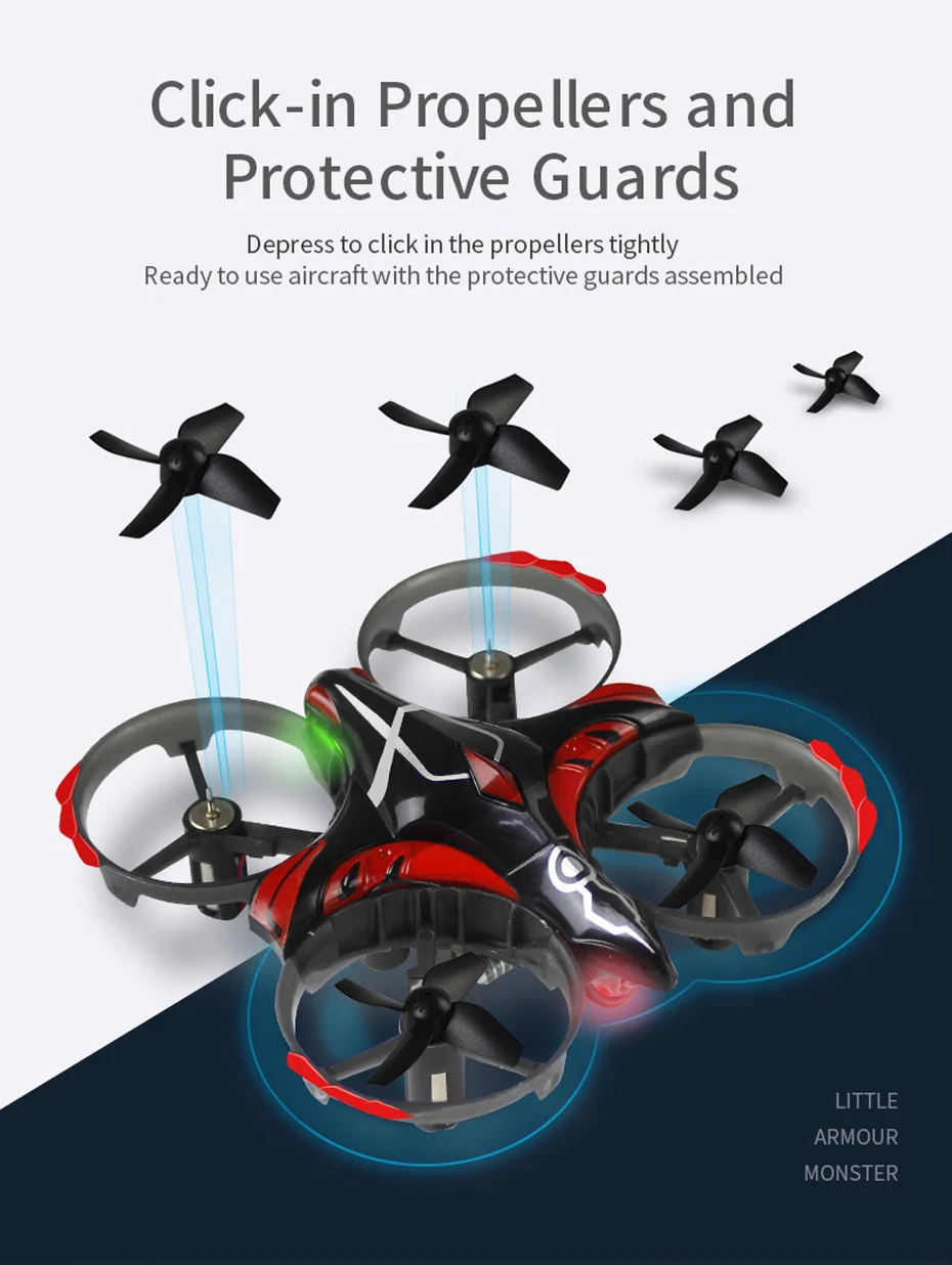 JJRC H56 Mini Drone, click-in propellers and protective guards depress to click
