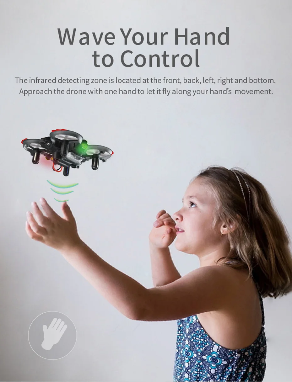 JJRC H56 Mini Drone, wave your hand to control the infrared detecting zone is
