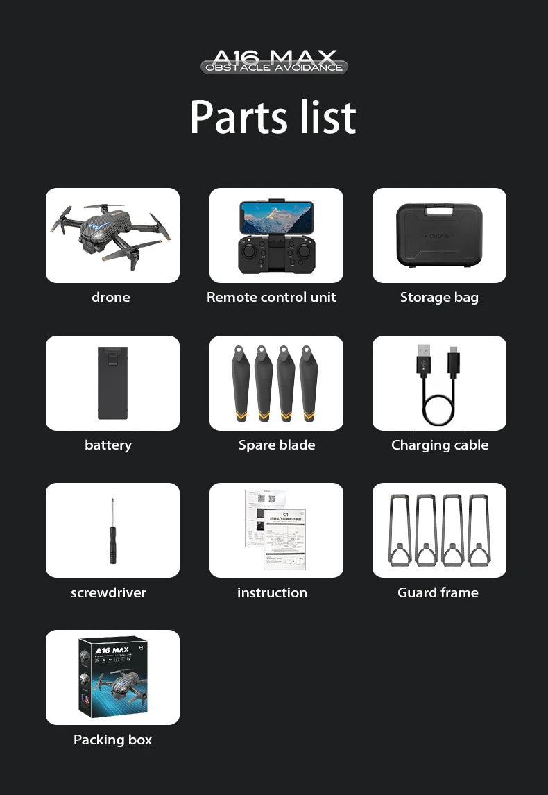 A16 MAX Drone, 8316 acle nbbare parts list 1at drone