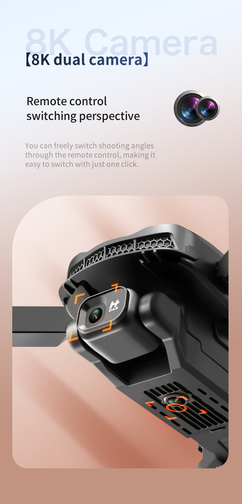 S18 Drone, 8k dual icamera era remote control switching perspective 