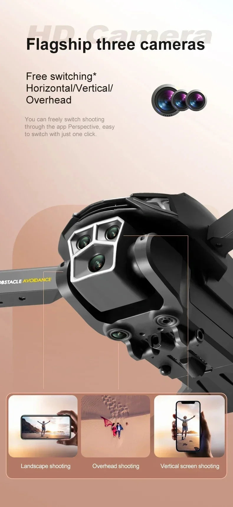 M3 Drone, bstacle avoidance flagship three cameras free switching* horizontal/