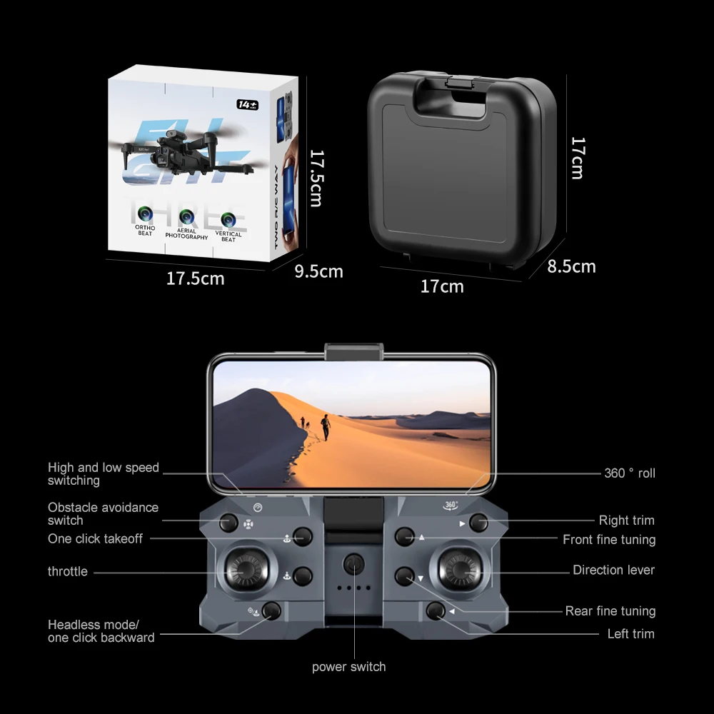 K10 MAx Drone, one click takeoff front fine tuning throttle direction lever rear fine headless