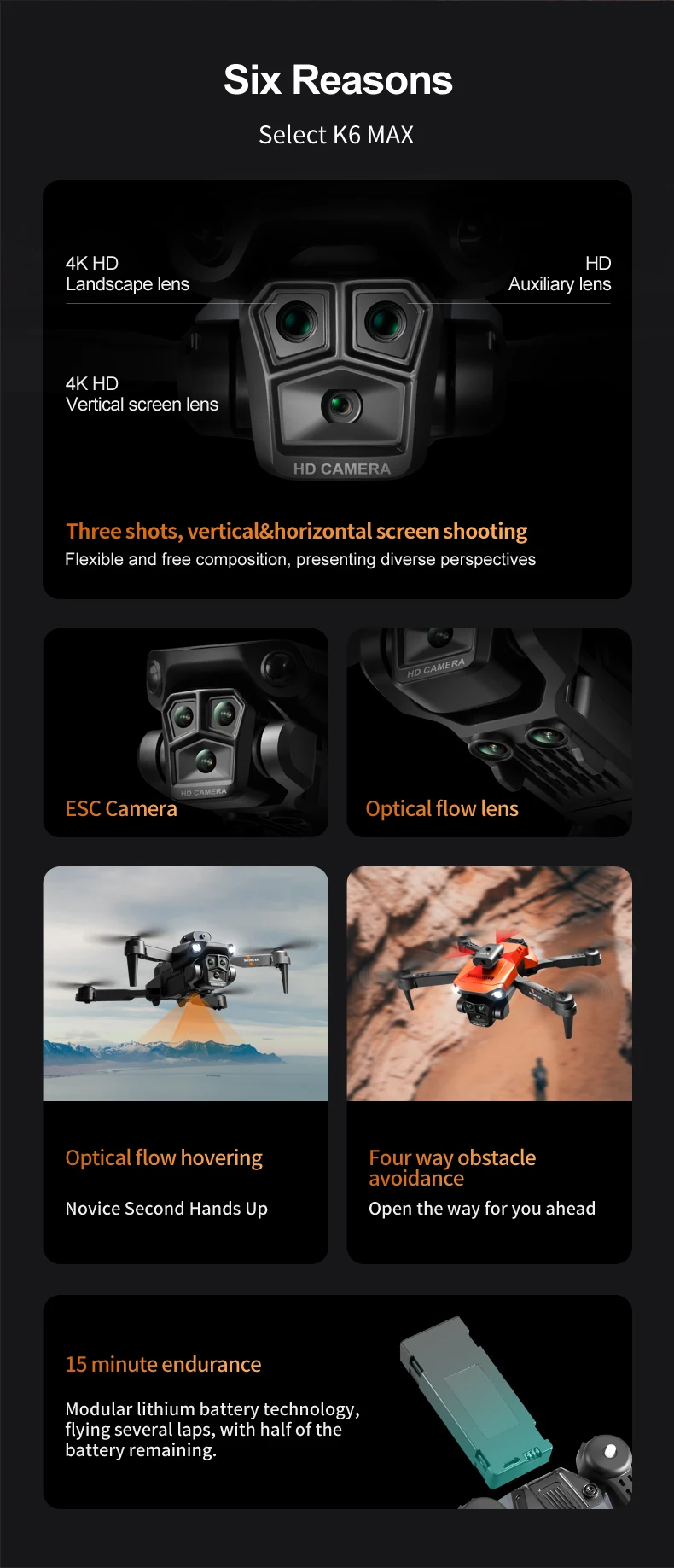K6 Max Drone, ho caler esc camera optical flow lens auxiliary lens 4k