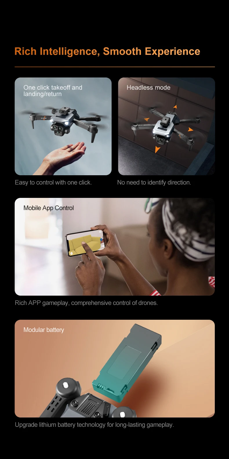 K6 Max Drone, mobile app control rich app gameplay click takeoff and headless mode landing
