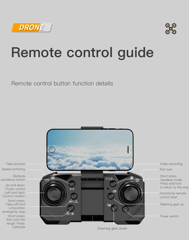 P15 Drone, headless mode press and hold up and down: to ret