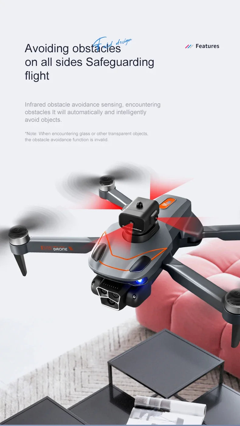 S115 Drone - 8K Professinal With Three Camera Wide Angle Optical Flow Localization Four-way Obstacle Avoidance Quadcopter 7 S115 Drone, aesigr avoiding obstacles features on all sides safeguarding