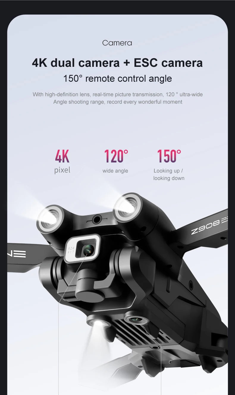 Z908 MAX Drone, camera 4k dual camera + esc camera 150" remote control angle